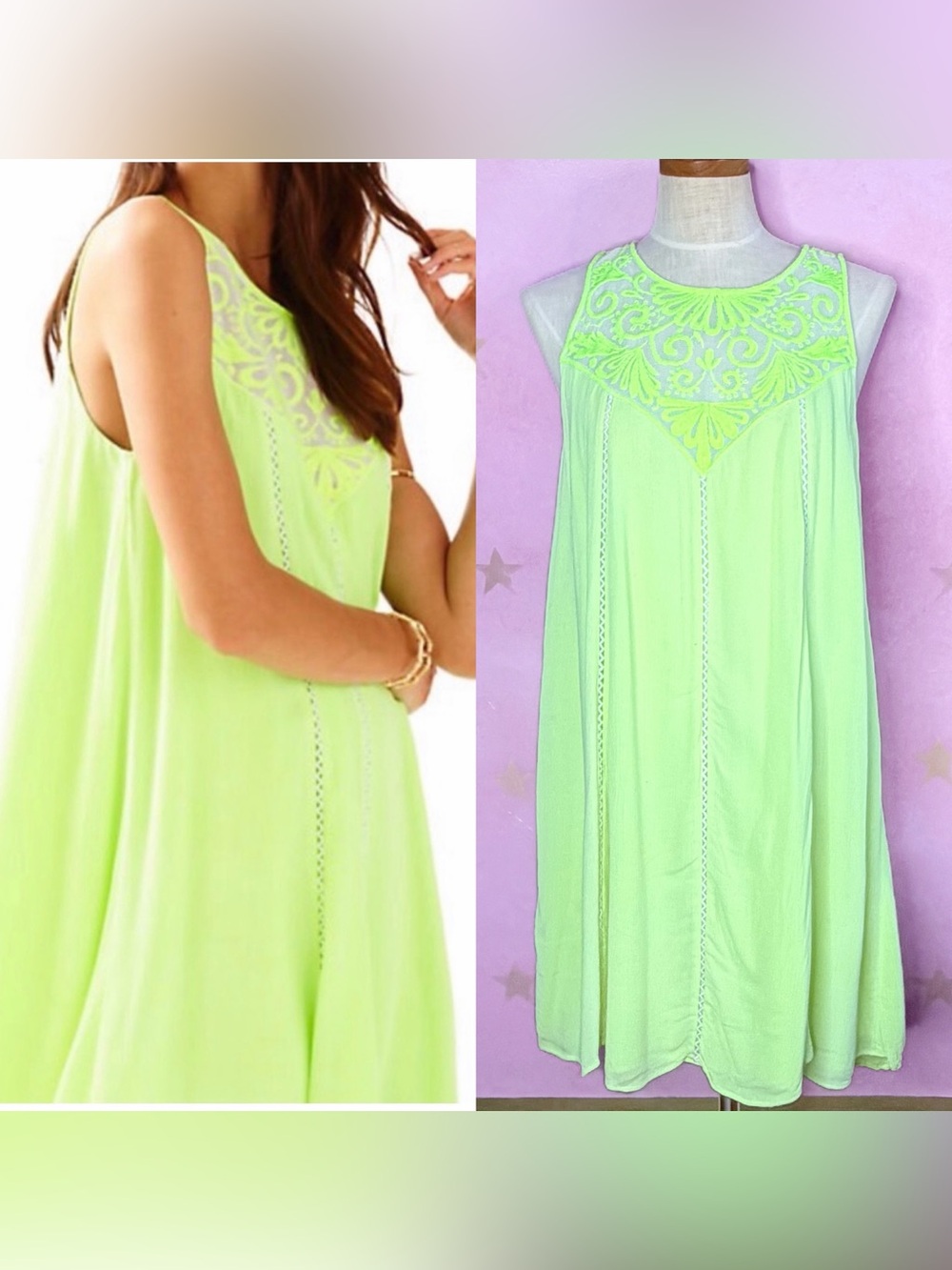 Lilly Pulitzer Cammie Trapeze Embroidered Dress Womens Medium Lemon Drop Yellow